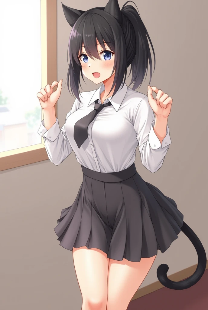 best quality high resolution classroom spoken heart girl 14years old pale skin black hair short hair ponytail straight hair straight hair orgasm ahegao long tongue medium breasts small nipples cat ears cat tails miniskirt standing on one leg vaginal,sex cum in pussy sweat steam girl trembling with sexual climax sex