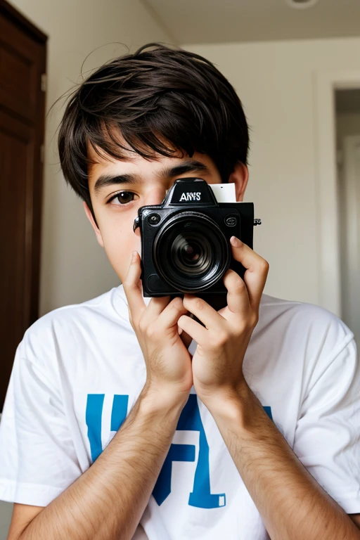 Anxious Boy Hold Camera