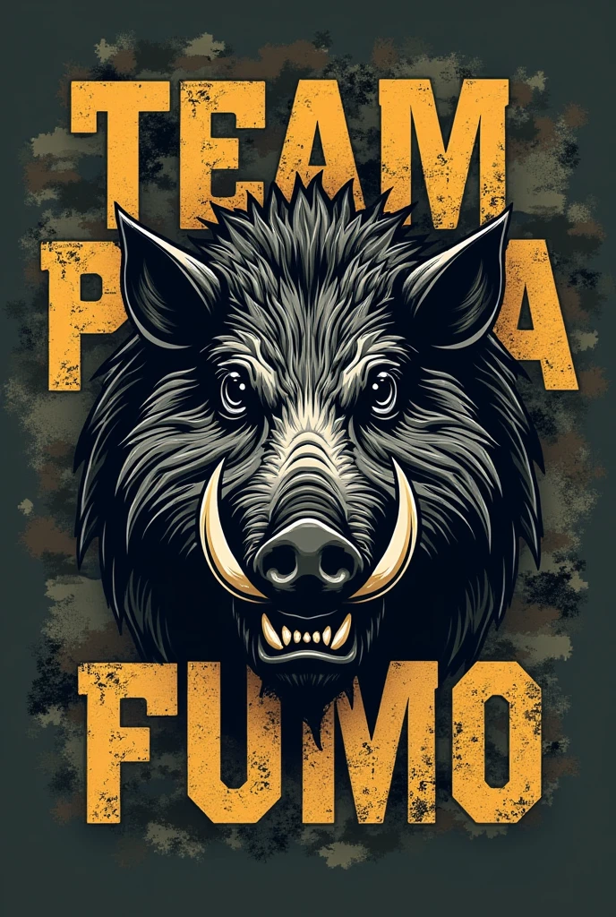 CREATE A MILITARY STYLE LONG SLEEVE T-SHIRT WITH LOGO "TEAM PICA FUMO AND A FIERCE BOAR