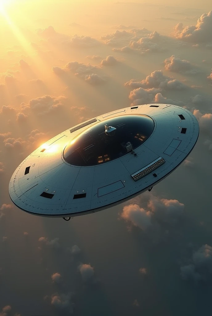 UFO,Spaceship、Oval、Glass、noon、Diagonal view from above
