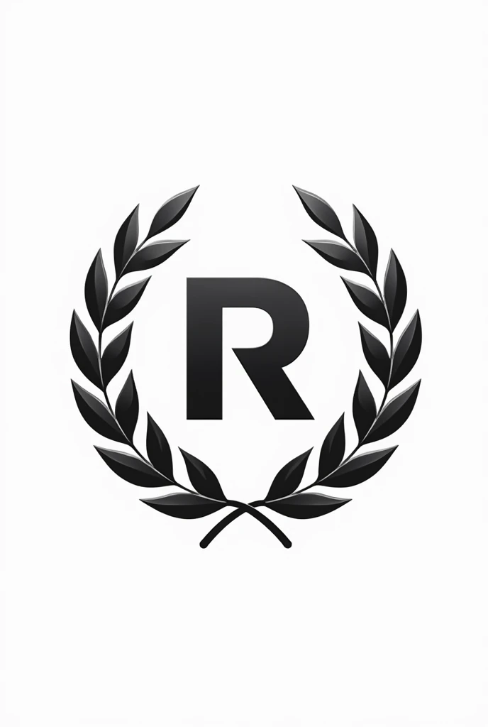 Generate me a logo with the letter R with metal laurels and only black lines



