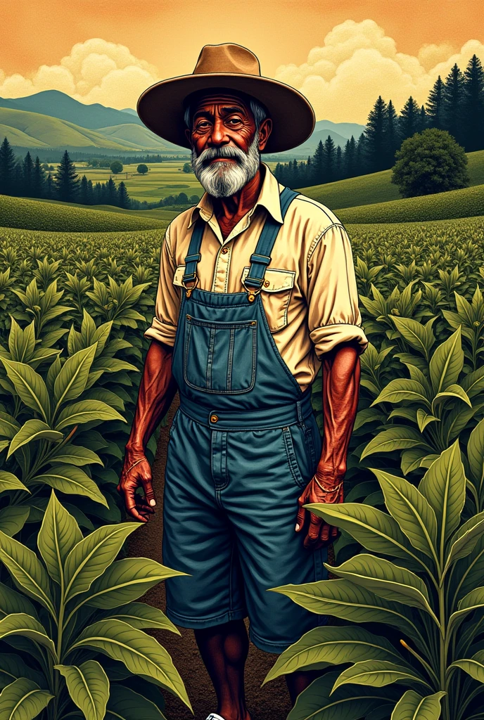 Reinterpretation of Portinari's The Coffee Farmer in the style of a woodcut