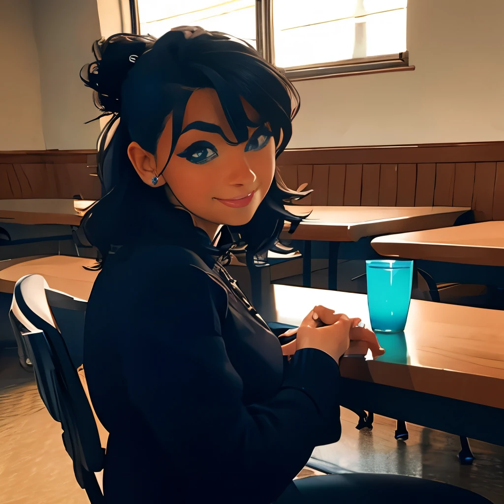 There was a woman sitting at the table