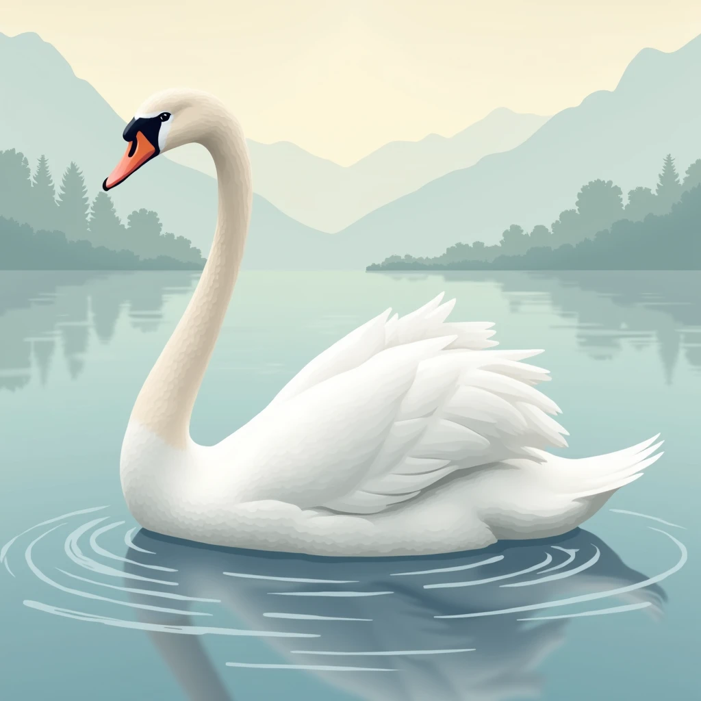 Design a vector-style image of an elegant swan gliding across a serene lake, with smooth, flowing lines and subtle color gradients to capture its beauty