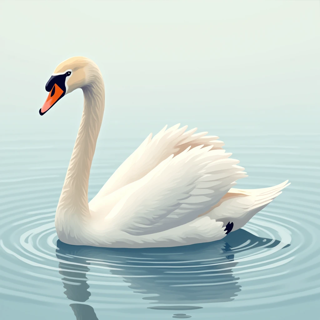 Design a vector-style image of an elegant swan gliding across a serene lake, with smooth, flowing lines and subtle color gradients to capture its beauty