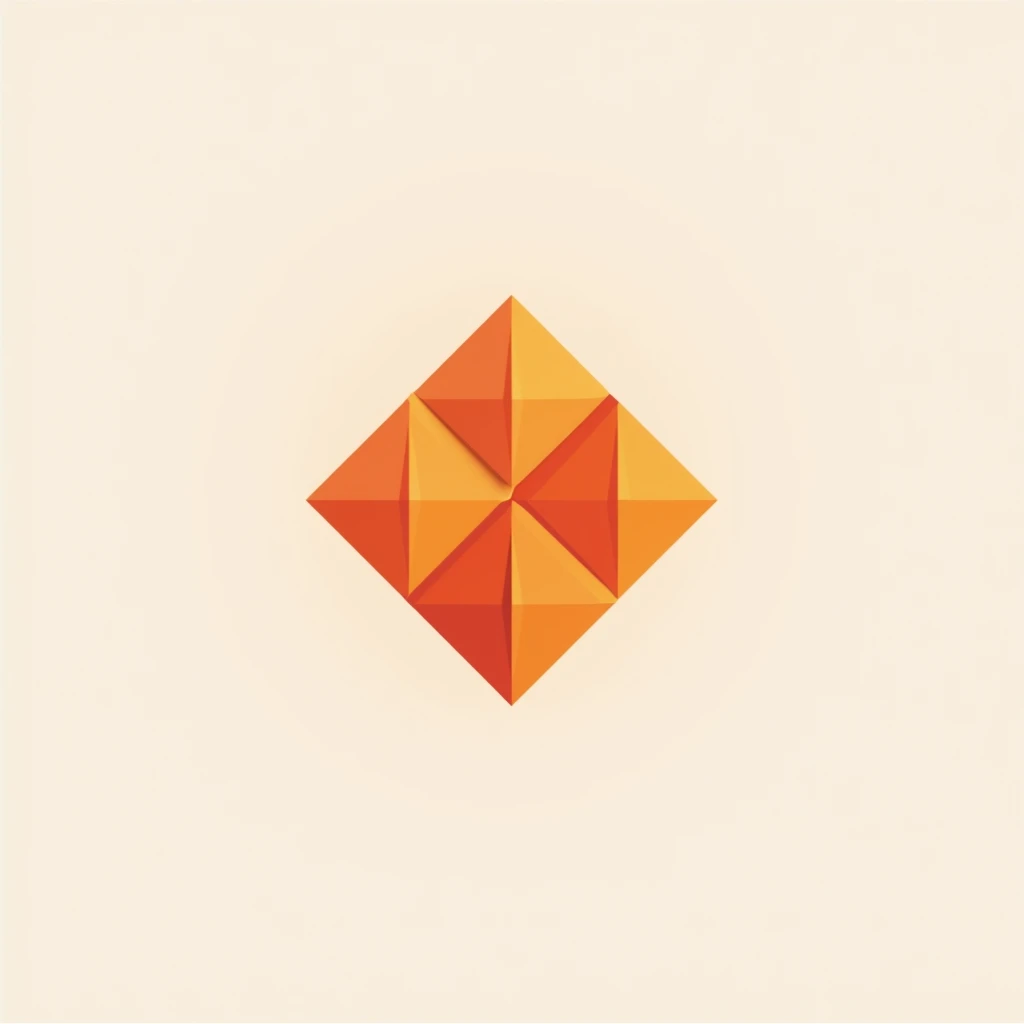 logo, minimalist, design, three diamond-shaped papers ♦️, in orange, joined at the bottom tip, top tip of each sheet slightly folded.