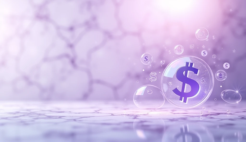 Cover for video on youtube, where the background is light purple marble, small translucent graphics all over the image, dollar signs, euro and bitcoin, business style image