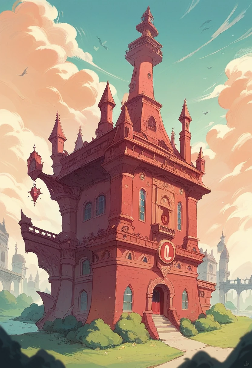 paisaje, giant red tower, dragon symbols, old tower, thalassophobia