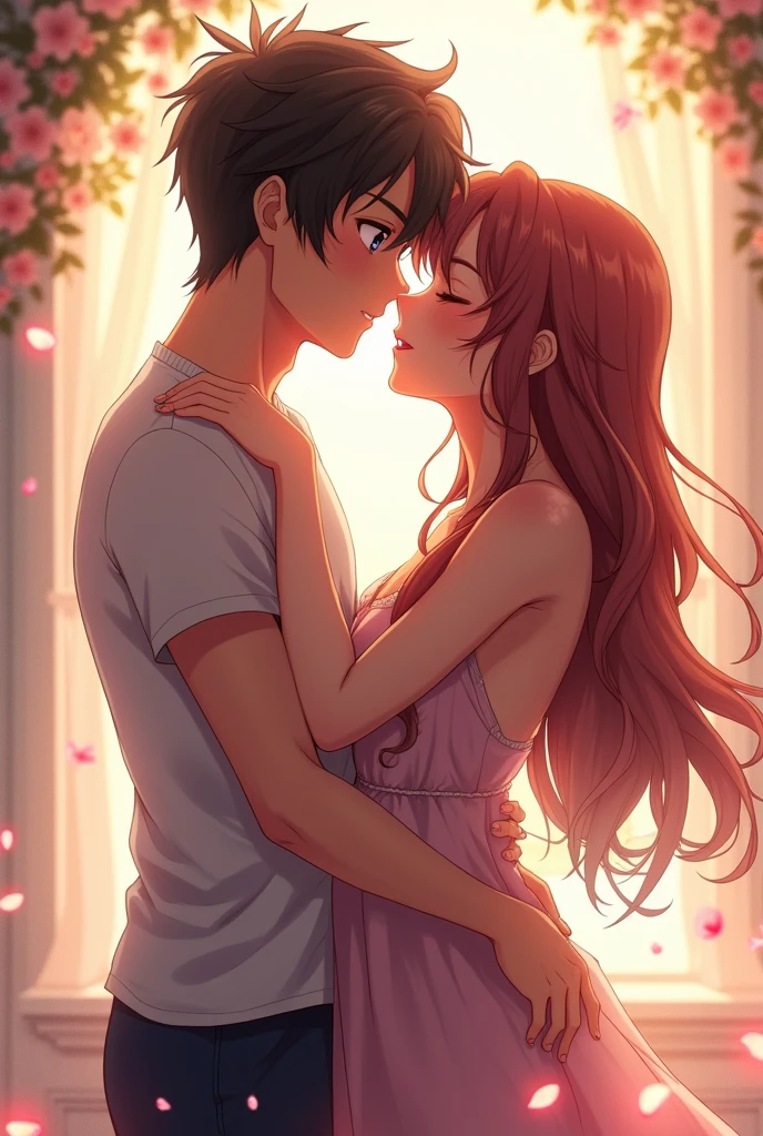 Generate an anime image of a couple that is sexy 