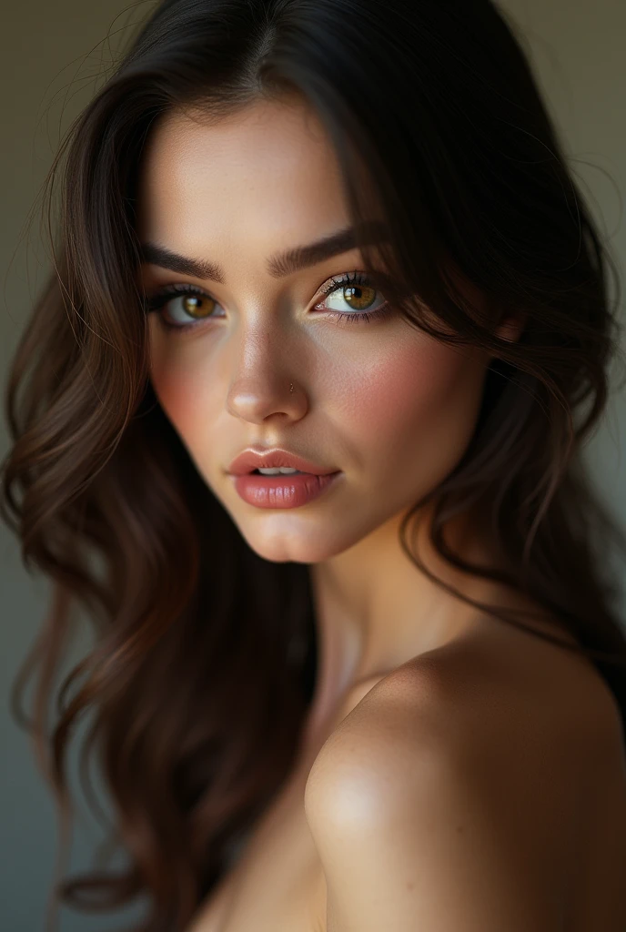 A sexy girl, brunette hair, beautiful detailed eyes, beautiful detailed lips, extremely detailed face, long eyelashes, sensual expression, elegant pose, 1girl, photorealistic, 8k, high quality, hyper detailed, realistic lighting, vivid colors, cinematic lighting, dramatic lighting, intricate details, masterpiece