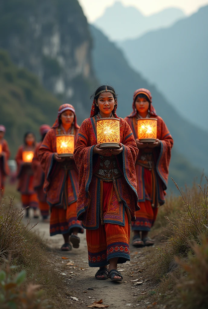 Nepali kirati women carrying lantren
