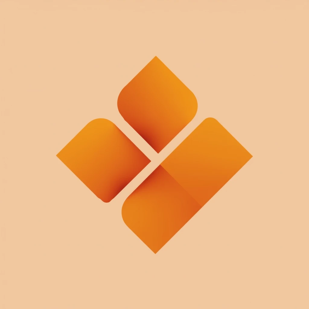 logo, minimalist, design, three diamond-shaped papers ♦️, in orange, joined at the bottom tip, top tip of each sheet slightly folded.