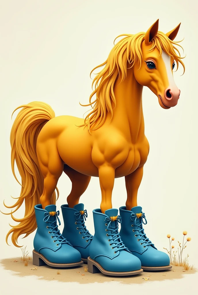 Yellow horse with blue shoes