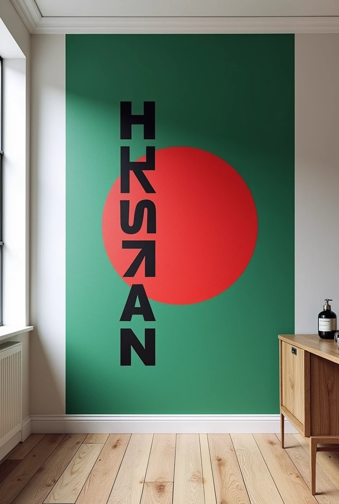 Bangladeshi flag written HASAN vertically wall design