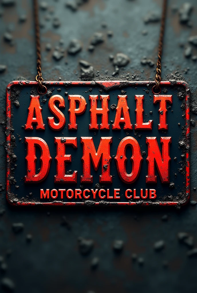 Motorcycle club plate with the name Asphalt Demon motorcycle club 