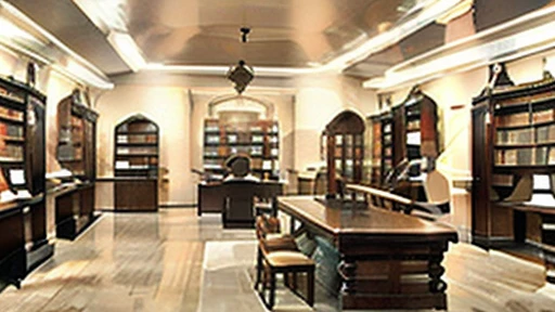 Museum,Library,Small room, Museum受付,There doesn't seem to be many people coming and going, so it seems like there aren't many tourists around here.,Beautiful studio soft light, Very detailed (Realistic, photo-Realistic:1.37),wonderful, Fine to the smallest detail