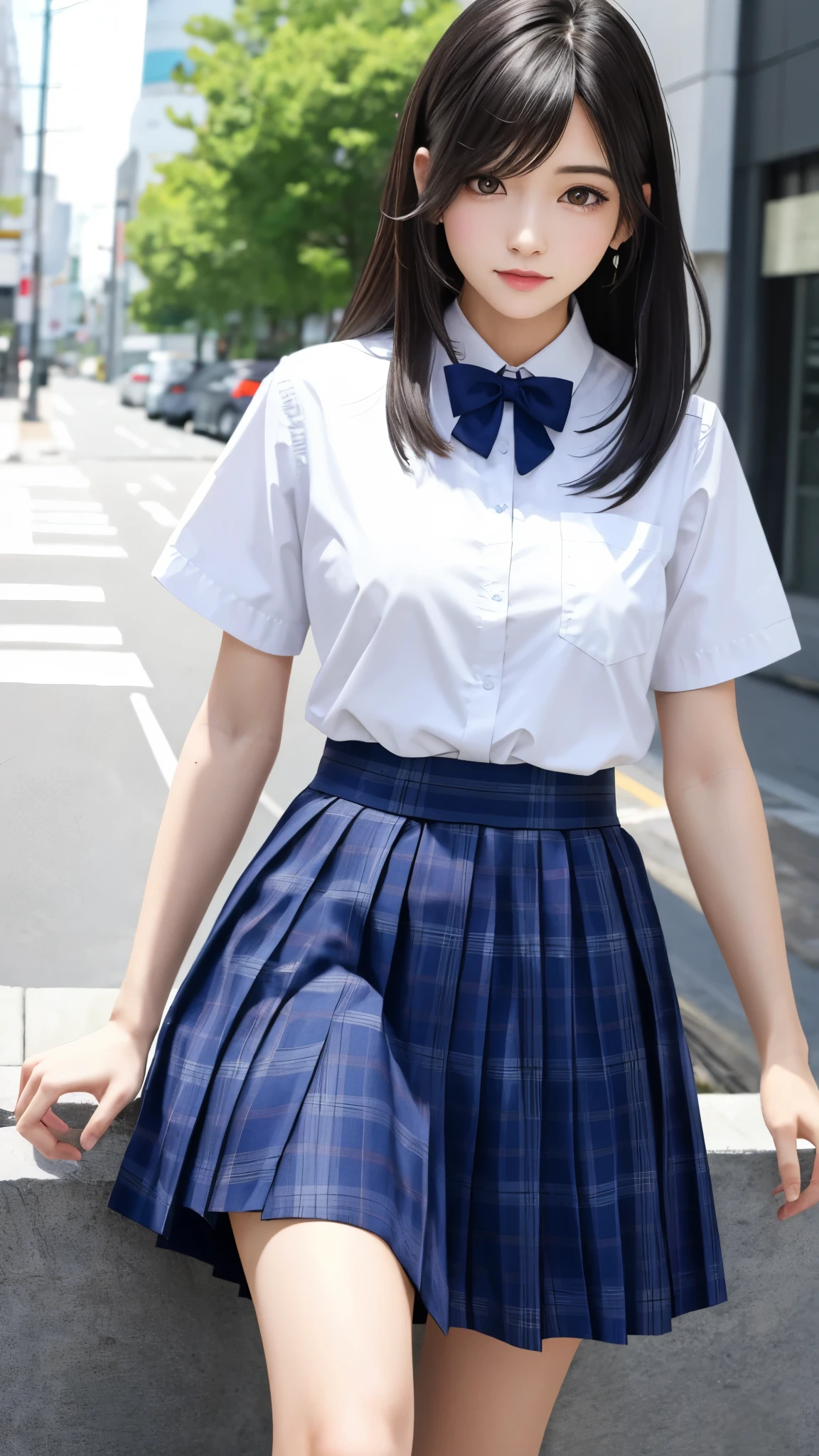 {Top Quality, Masterpiece}, (Realistic: 1.3), Wallpapers, ultra high res, ultra high quality, BREAK {{{FF7, Tifa_lockhart, solo}}},{{{Japan JK uniform, White short-sleeved shirt, Navy Blue Plaid Pleated Skirt, Dark blue short socks, loafers, see through shirt}}}, {{{erotic, Kawaii, Nogizaka idol}}}, Ultra-detailed face, Detailed eyes, Red eyes, (black brown hair, Large breasts: 1.0), About 18 years old, sensual, looking away, {{{erotic face ,erotic mouth, erotic eyes}}}, face focus:1.2< BREAK (background big city,shibuya:1.1),