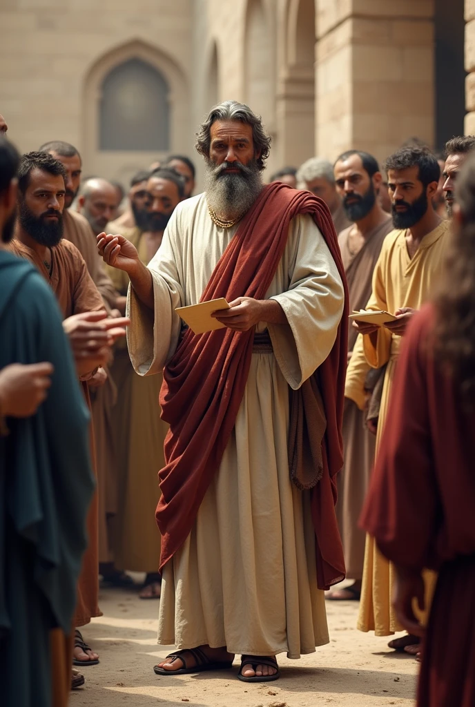 Biblical photograph of the apostle Paul delivering letters to people in the Christian community Biblical representation