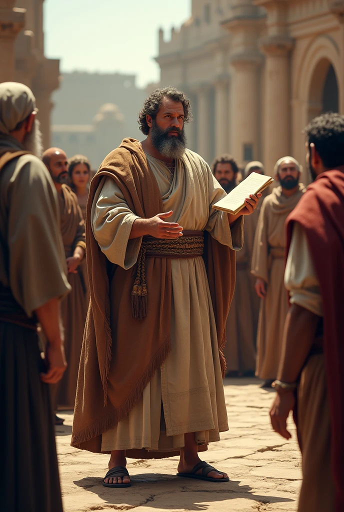 Biblical photograph of the apostle Paul delivering letters to people in the Christian community Biblical representation