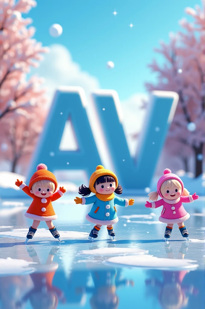 Bt21 bts characters with skates and the initial AV in the middle