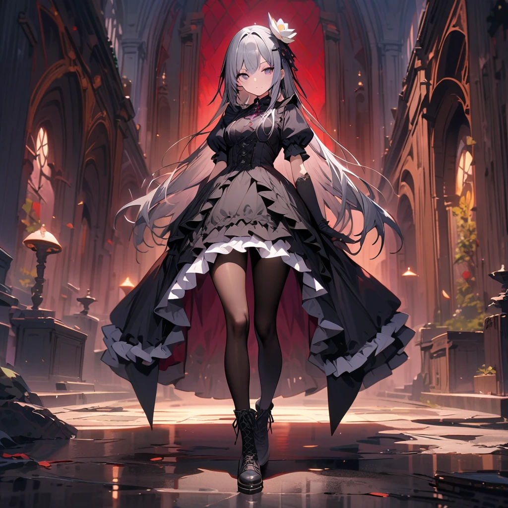 FS, an albino girl with perfect 10 features and long black Rapunzel-like hair, stands in a picturesque Avatar-like scene. Her body is graceful with a petite bust and slender legs. The girl looks stunning in a sheer organza dress with intricate designs. Her high-heeled shoes are elegant with golden patterns. The sunlight creates a subtle silhouette around her contours from the back, while soft and filling light illuminates her from the front. This scene has photorealistic qualities and is a concept art that creates a wow effect of:2. It can be found on the website 500px with hyper-superior details of:2. --auto --s2