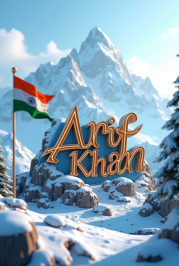 3d Arif khan calligraphy in the mountains with Indian flag
