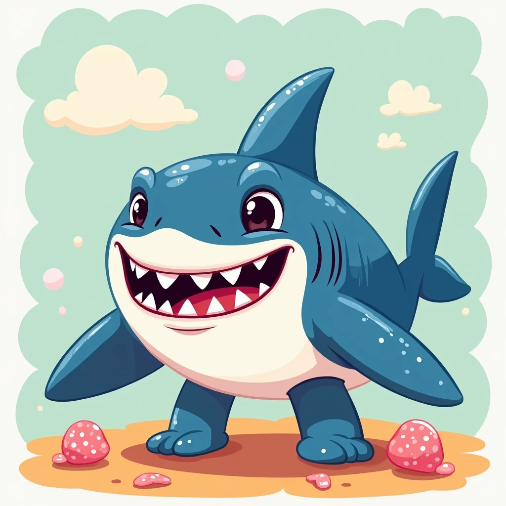 Great white shark，cartoony