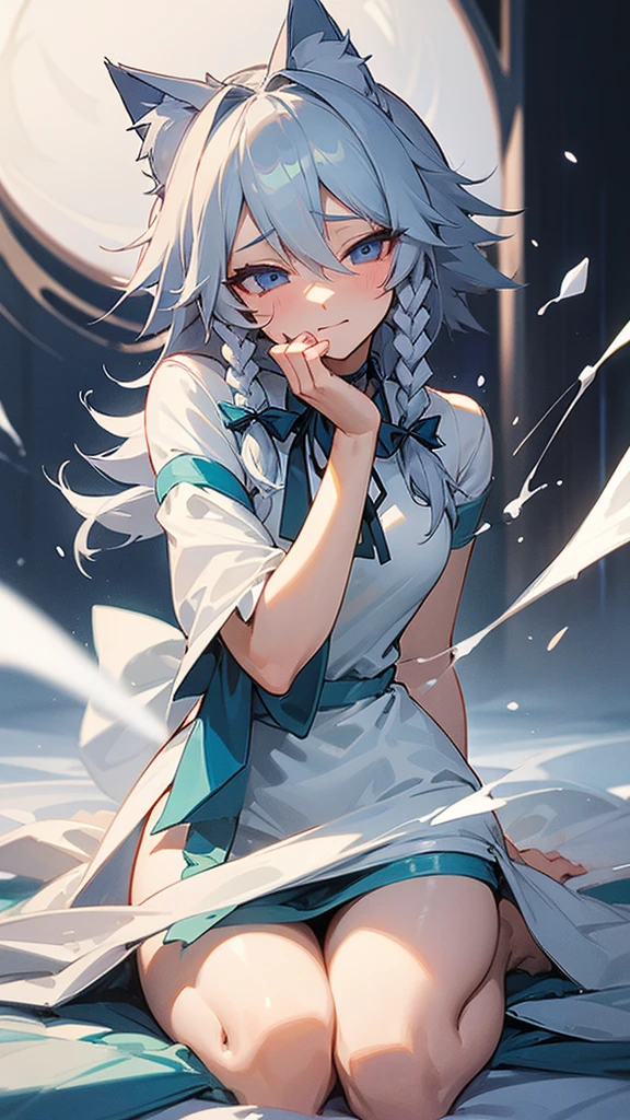 Highest quality Neutral face woman I have long hair。 Odd Eye One person Gray Hair Sakuya Izayoi beautiful girl Cat ear naked ejaculation Masturbation SEX