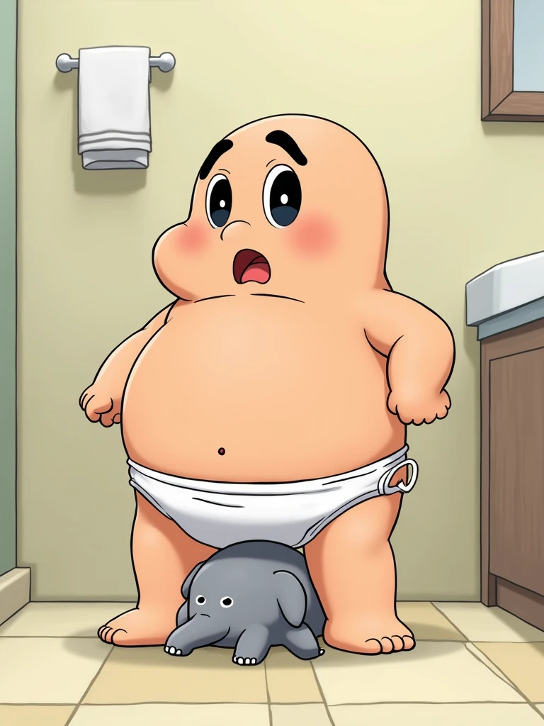 alone，male，chubby，Fat minora，Shirtless， alone， detailed， high resolution，， masterpiece，Excessive obesity，Obesity in the extremities，Lift your feet，correct body proportions，overweight，Shibayama Junpei，人, toilet, peeing, naked, happy, penis