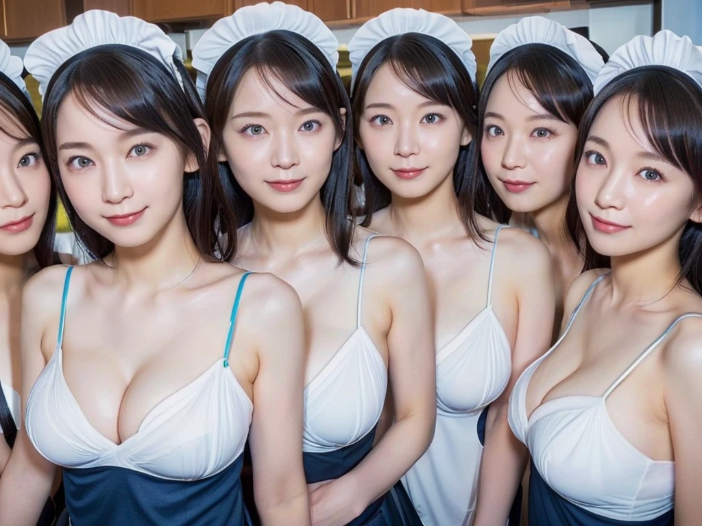 (8k, Ultra-high resolution, Highest quality, masterpiece: 1.3), (Insincere laughter), (avoid), (: 1.5), Japanese girl, beautiful girl, born々new portrait, Realistic, Fun expression, smile, Bright atmosphere, Highest quality, (Huge breasts, Cleavage: 1.6), (Jcup: 1.6), (Beautiful maid girl: 1.5), Western-style building, Wide-angle field of view, (Natural skin texture, Detailed skin, Ultra Sharpness), Detailed and detailed, The depth of the written world is shallow, Very bright lighting, ((There are many cloned humans who have the exact same face and body shape as the maid girls: 1.6)), Thousands of clone maid girls, walking, congestion, Intensive, top view, Cleavage全開, Millions of clone maid girls