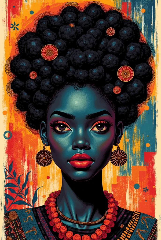Black woman colorful woodcut art