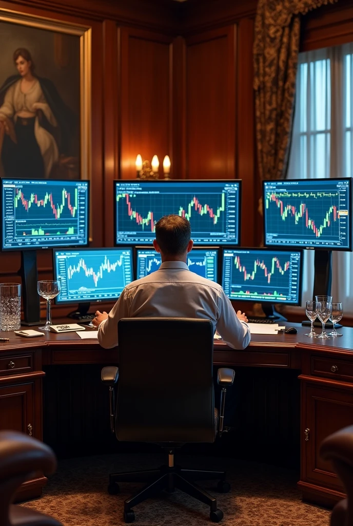 In luxury room a man sitting on trading setup