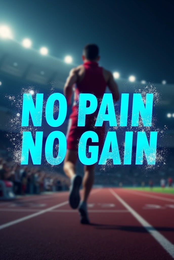 I would like an image in 1080 x 1350, with the following sentence in the center of it "No Pain No Gain" in red, in the background of the image, something that is motivating and draws attention related to sport, Maybe a blurred person that you notice is trying hard like a race or some Olympic sport