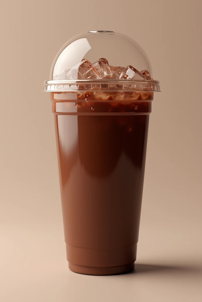 In a big cup with lid, 32 oz size, chocolate drink with full of ice, realistic, 8k, hd