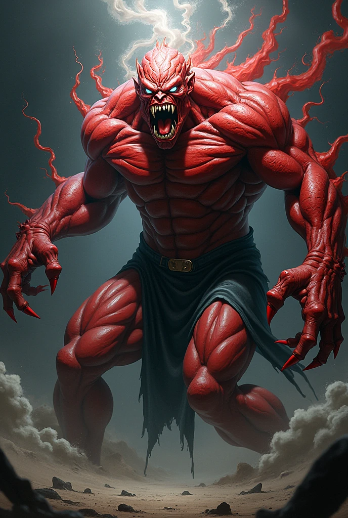 Supervillain red lantern, muscular red skin alien