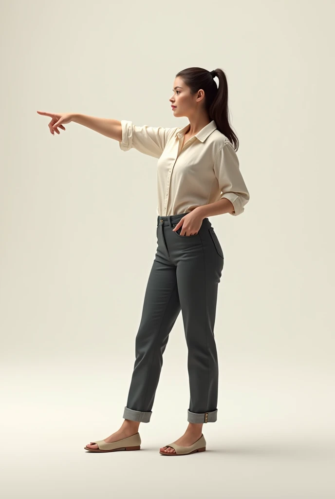 (medium full shot) of (supermodel school teacher) young woman, thai, brown eyes, light brown skin, petite, low chignon hair, wearing a emerald green sleeveless blouse, denim skirt, stylish pumps, stud earrings, subtle eyeshadow, surprised, open mouth, running toward the viewer, set in Art classroom, Creative space with long tables for workstations, easels with canvases, shelves filled with paintbrushes and colorful paints, inspirational art pieces displayed, drying racks for finished artwork, at sunset, Masterpiece,best quality, photorealistic, amazing quality, very aesthetic, extremely detailed face,