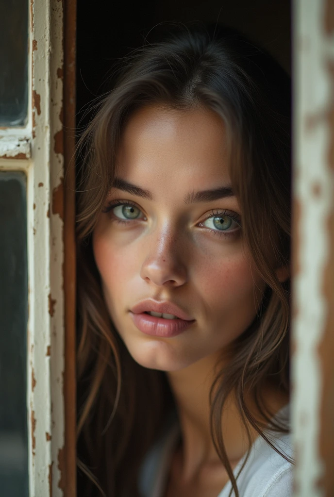 ((1girl from outside window, standing, leaning forward))) looking at viewer ,Perfectly glossy skin, ,22 yo cute girl , , picture of a vivid, (masterpiece:1.2),(extremely detailed),(8k:1.1),(perfect lighting,best quality,highres,original),(realistic photography:1.4),(tall image:1.5), ,high detailed skin,shaded face, soft lighting, (small face),RAW, ultra highres, pores visible,
2 more pictures of same face