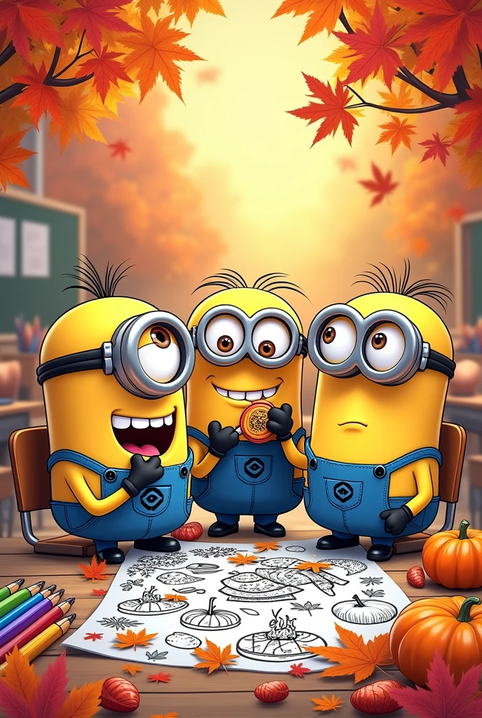 Create a coloring image that represents autumn with the minions coloring pages as a school activity