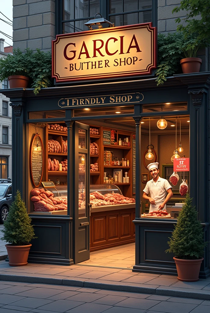 A butcher shop whose sign says Garcia butcher shop
