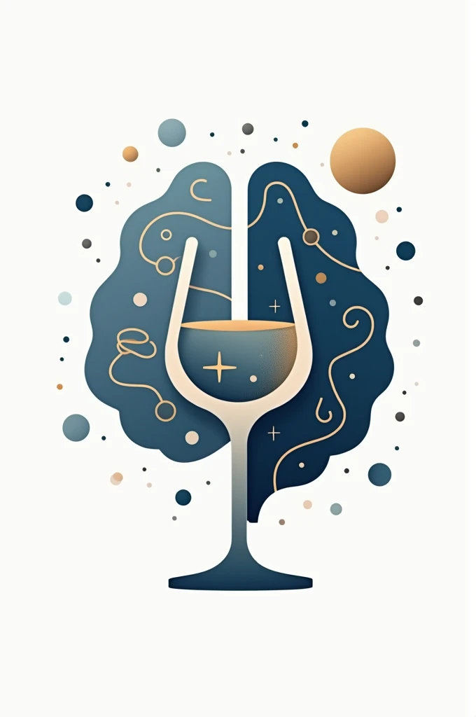 “Create a logo for a symposium on alcohol, neurodevelopment, and mental health. The logo should combine elements such as a stylized brain, a wine glass or other alcoholic beverage, and symbols of science, like a DNA helix or neurons, representing research and knowledge. Use colors that convey seriousness and professionalism, such as blue, gray, and gold, with a modern and clean design that can be used in both print and digital materials.”