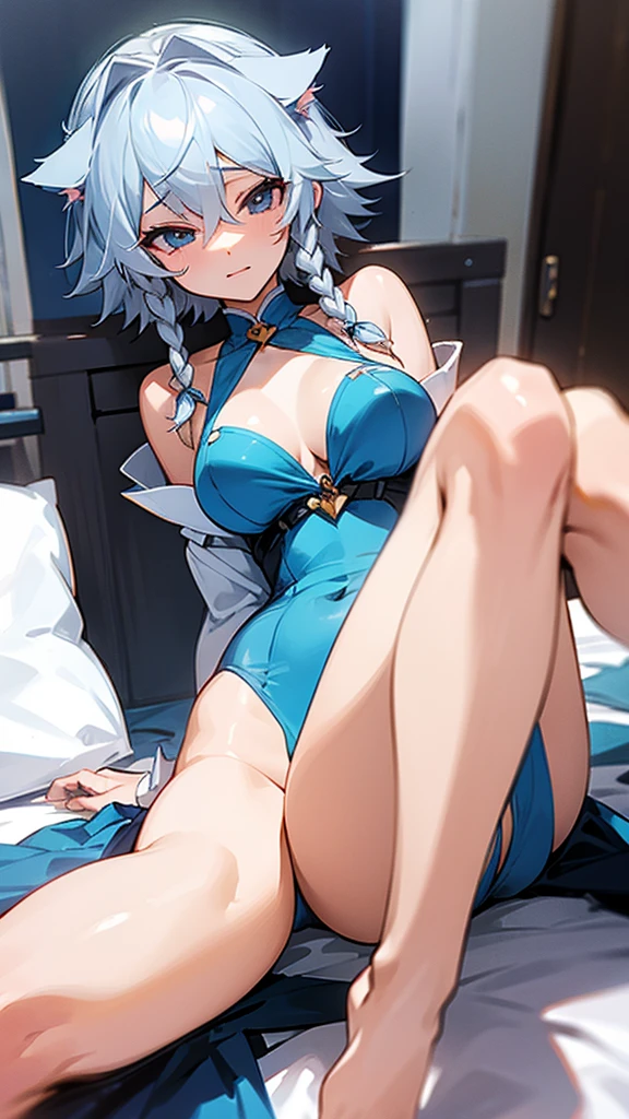 Highest quality Neutral face woman I have long hair。 Odd Eye One person Gray Hair Sakuya Izayoi beautiful girl Cat ear naked ejaculation Masturbation SEX Swimwear