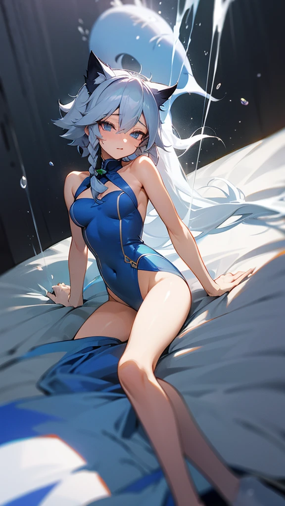 Highest quality Neutral face woman I have long hair。 Odd Eye One person Gray Hair Sakuya Izayoi beautiful girl Cat ear naked ejaculation Masturbation SEX Swimwear