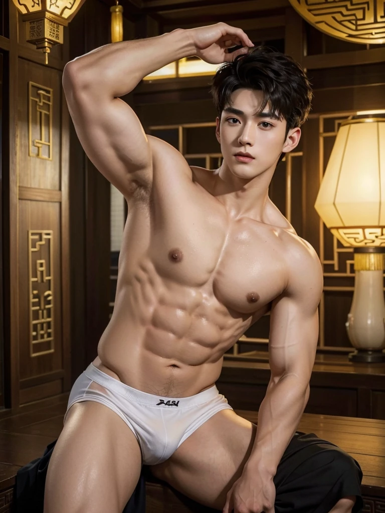 Chinese Men God, Mythology, Chinese odyssy, Handsome young baby face, Topless, Muscles Athlete body, Full Frame, Sexy, Professional Lighting, Hanfu Outfit, Chinese Heaven Background, smooth skin color Underwear, Hanfu Warrior, Hanfu God, Hanfu Male, Hanfu Nobel, Seduce, Sex Appeals, mess curly hair, Alafard man shirtless , muscular body,super handsome, manly, detailed face, manly chin, manly jawline, inspirite by Zhang Han, Cai Xukun, Kim Do-young, Inspired by Bian Shoumin, Inspired by Xiao Yuncong, yihao ren, yanjun cheng, jinyiwei, inspired by Huang Gongwang, xintong chen, Jacket, wearing super tiny skiny brief, lifted arms, shaved armpits, wet cloth, nice juicy butts, bare butts, open legs, Tattoo chest, tattoo hands, tattoo arms, tattoo belly, clear studio light, night ancient chinese Buddhism temple background, detailed background, Chinese themed, the best resolution, 8k, Ultra fullHD, look at the viewer, catching eyes,