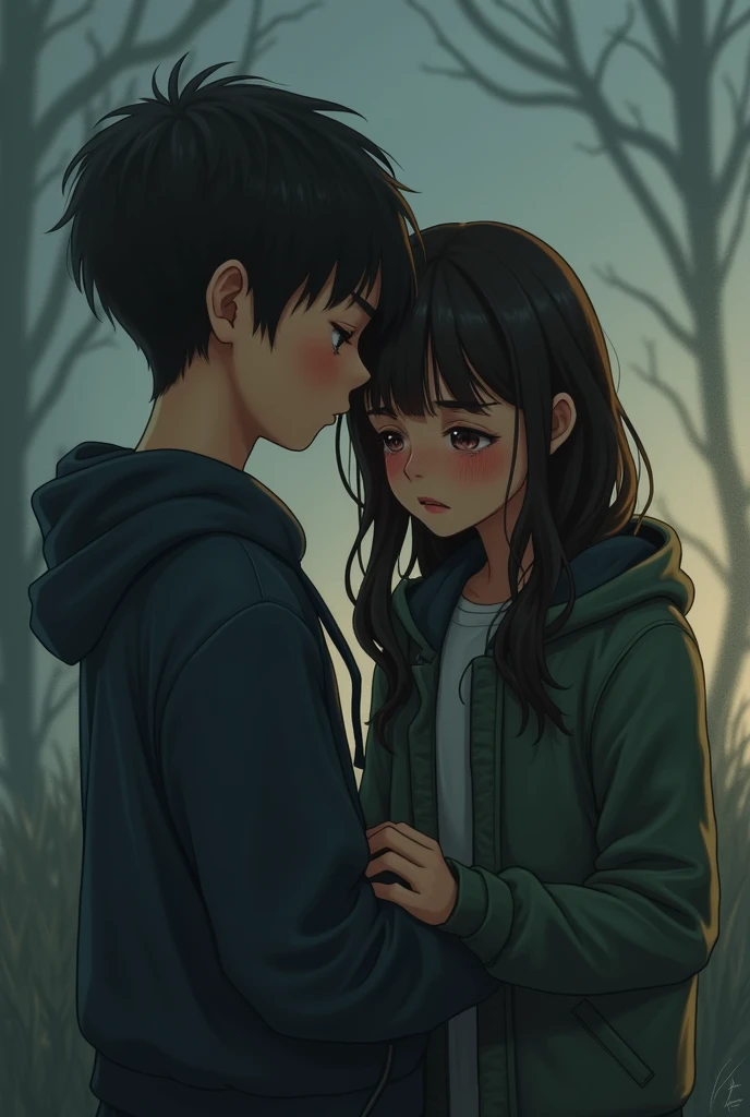 A 16 year old girl crying and 16 year
boy constantly her