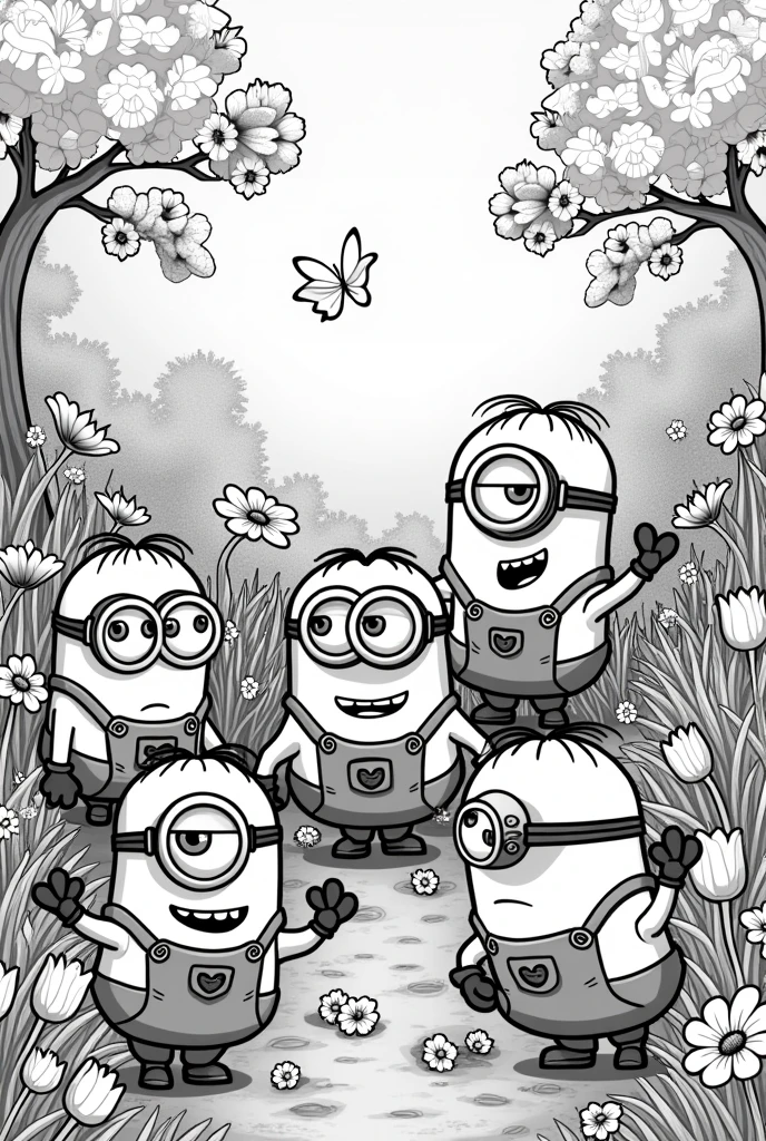 Create a coloring page that represents spring with the minion coloring pages