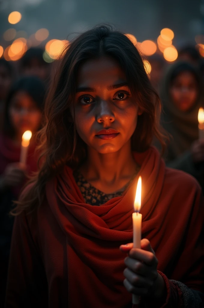 People in bangladesh holding burning candles for martyrs to show sympathy but the environment is grim and vibe is negative and ambience is satanic . 4k , hd