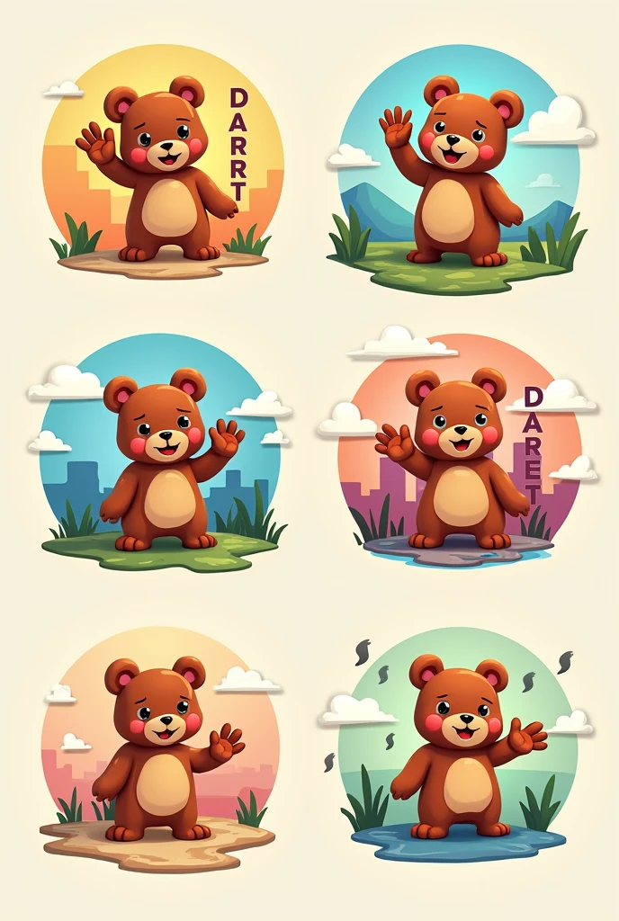 Create some images where in each photo it says DARETR and next to the letters a bear waving