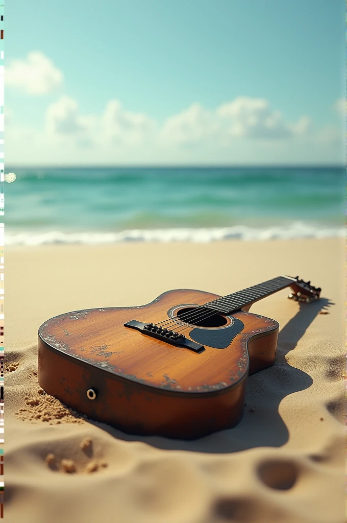 A guitar fell in the beach