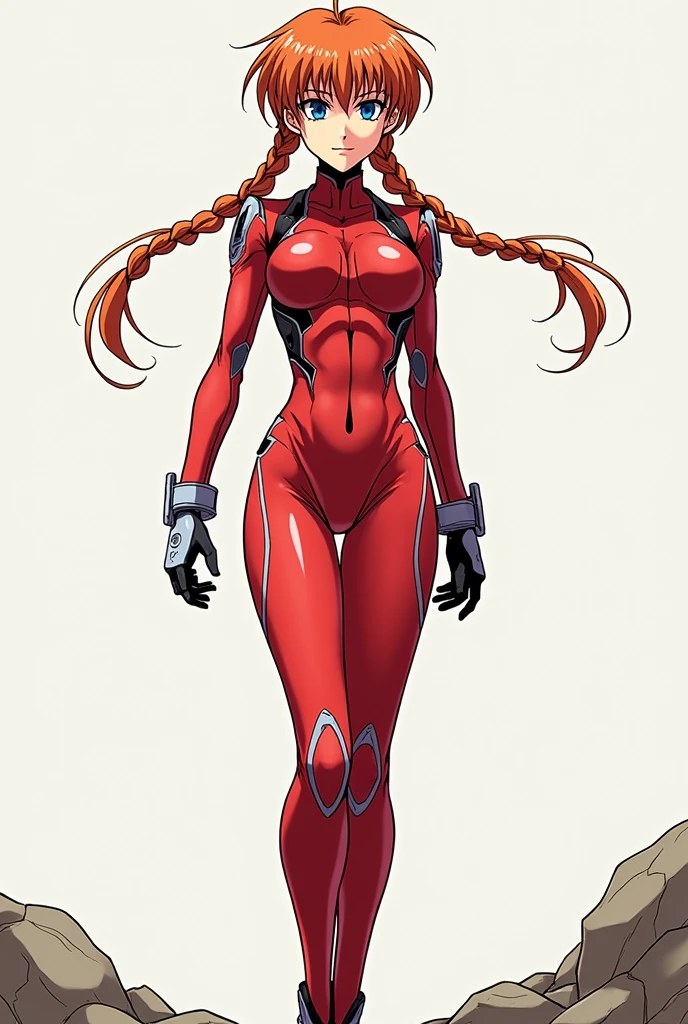 Draw a picture of Asuka from Evangelion in an anime style so that her whole body is visible