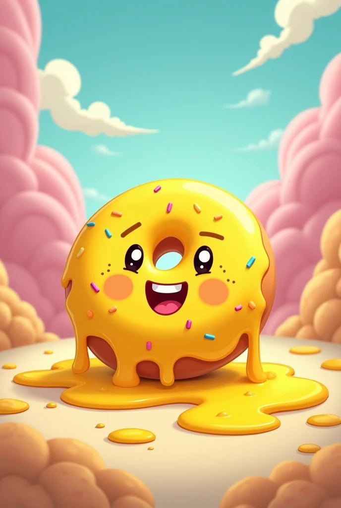 Yellow donut melting cartoon 